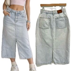 Vintage Code Bleu Midi Jean Skirt Size 27 Light Wash Bleached Rigid Denim Y2K